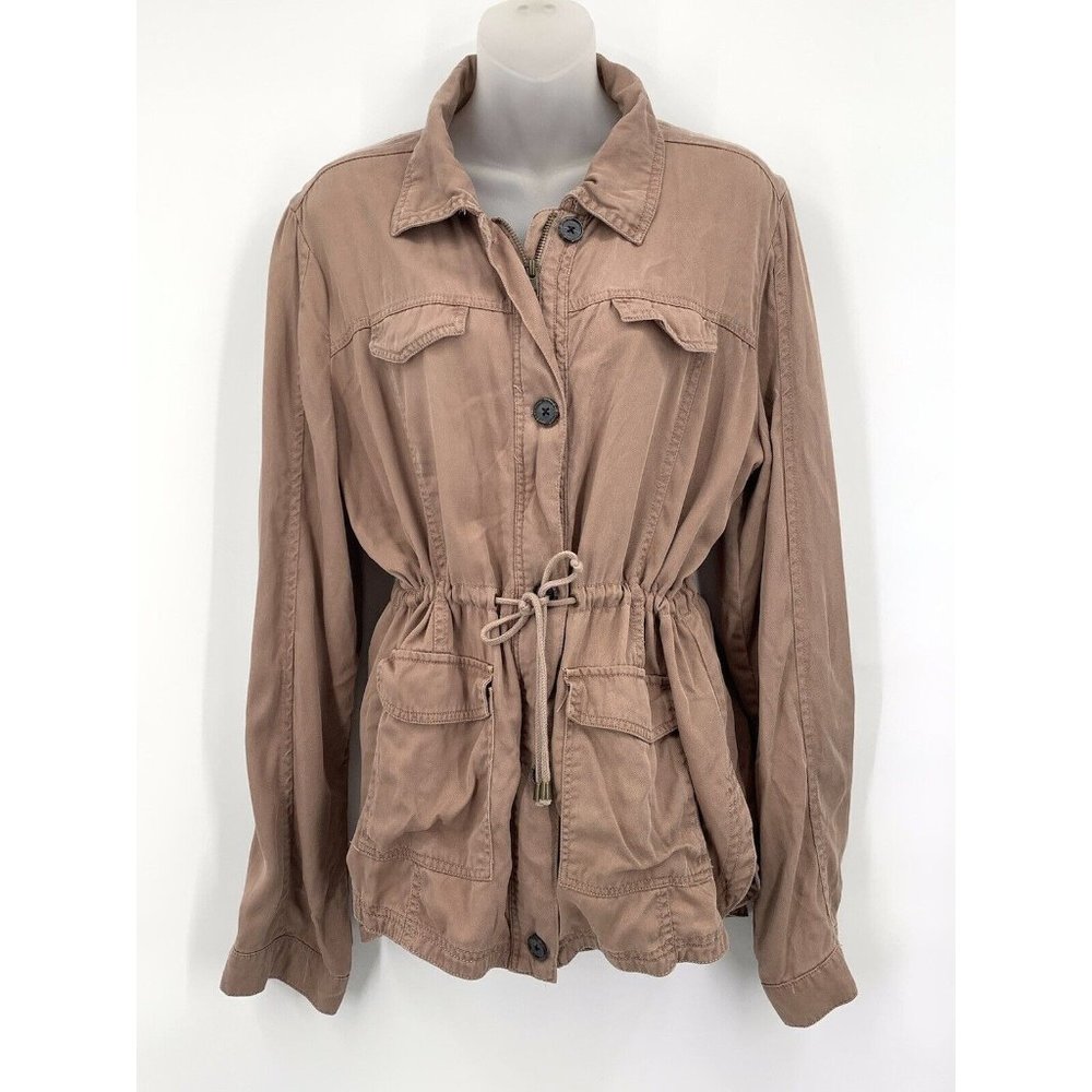 Altar'd State Jacket M Pink Drawstring Waist Zip Button Front Pockets Lyocell